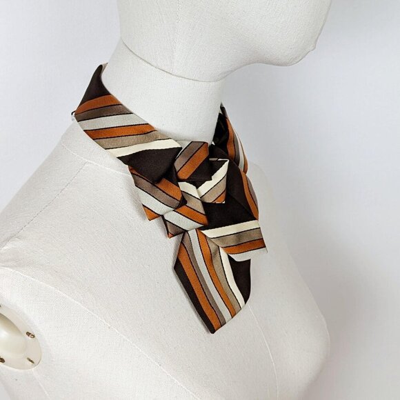 Ogsplosh - Brown And Rust Striped Casual Ascot Tie For Men And Women - NEW - Picture 3 of 8